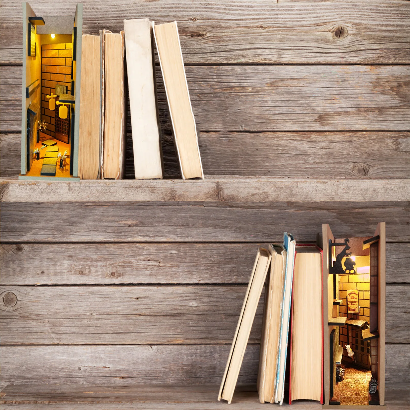 

Book Nook Bookshelf Insert Bookcase Book Stand With LED Light Plug-in Bookshelf Decoration For Study Room Office Decor