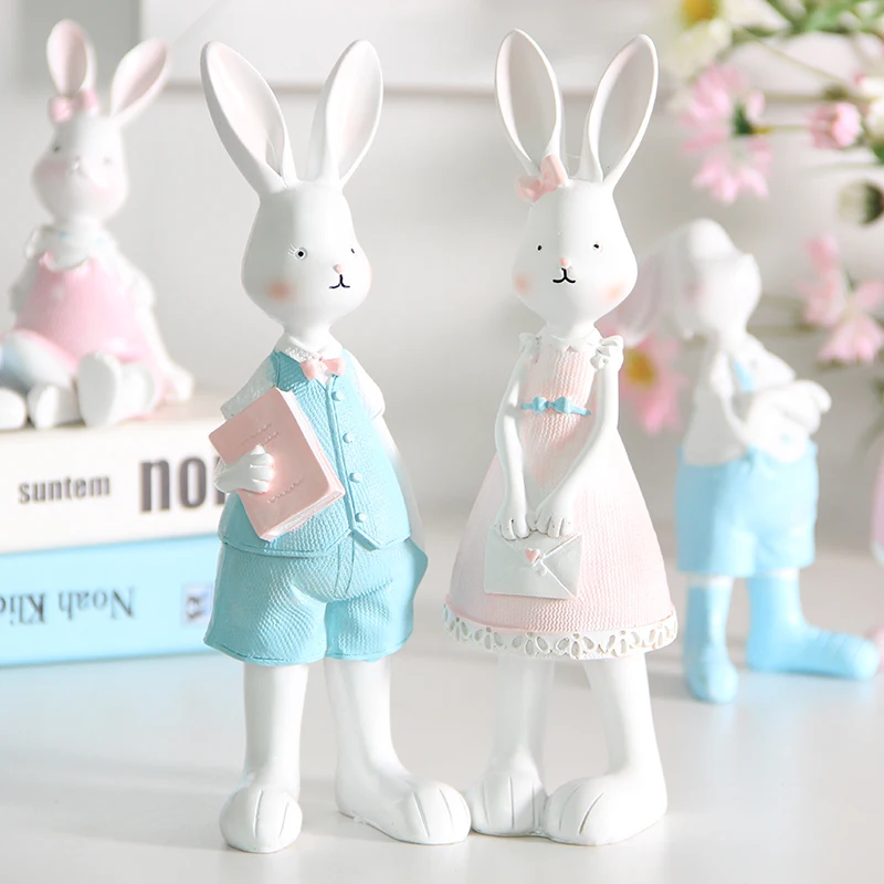 

2Pcs Cartoon couple rabbits ornaments creative pastoral Easter bunny decoration home furnishings