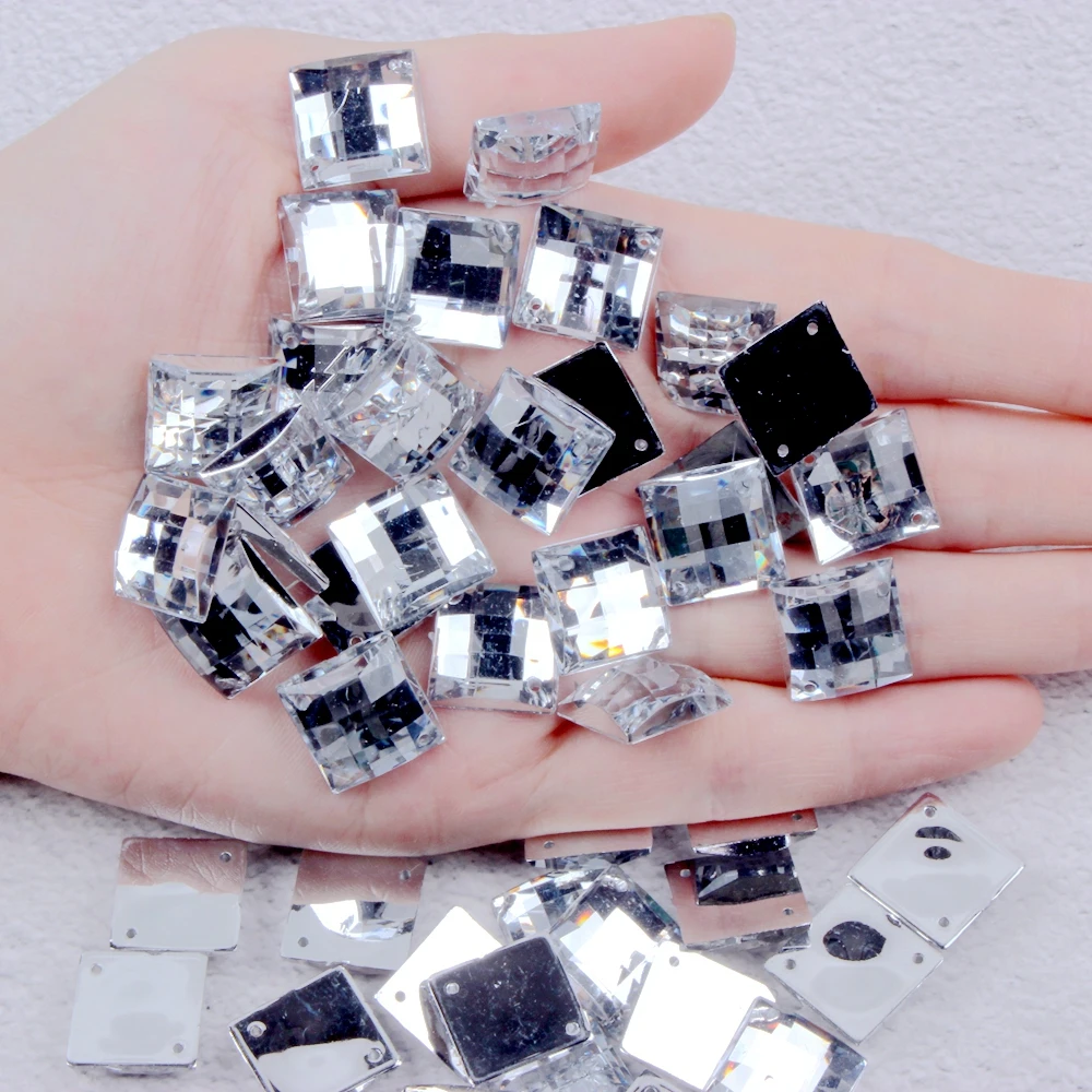 

Sew On Strass 8mm12mm 14mm 16mm 18mm Acrylic Flatback Square Taiwan Crystal Clear Sewing Buttons For Wedding Dress Rhinestones