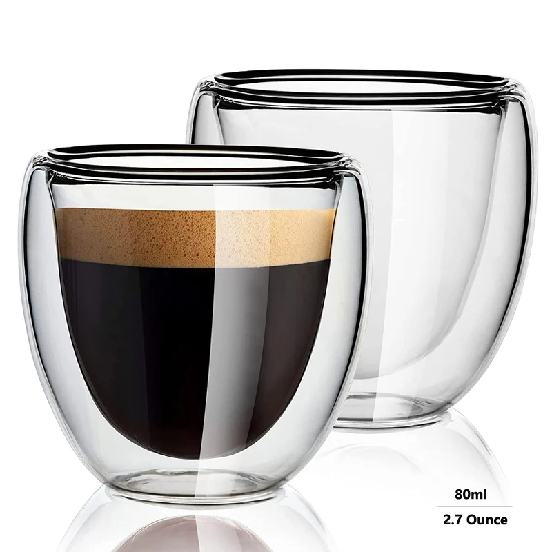 

2Pcs Espresso Cups 80ml Double Wall Glass Cup Espresso Shot Glasses Insulated Coffee Mug Teacup Small Drinking Cup for Tea Beer