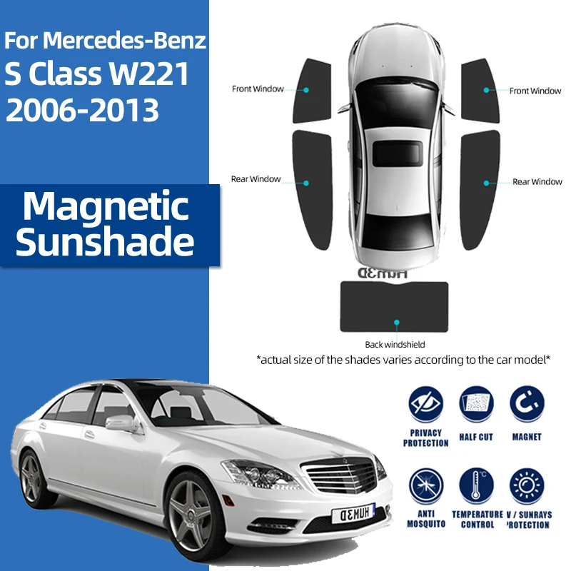 For Mercedes Benz S Class W221 2006-2013 Magnetic Car Sunshade Shield Front Windshield Blind Curtain Rear Side Window Sun Shade