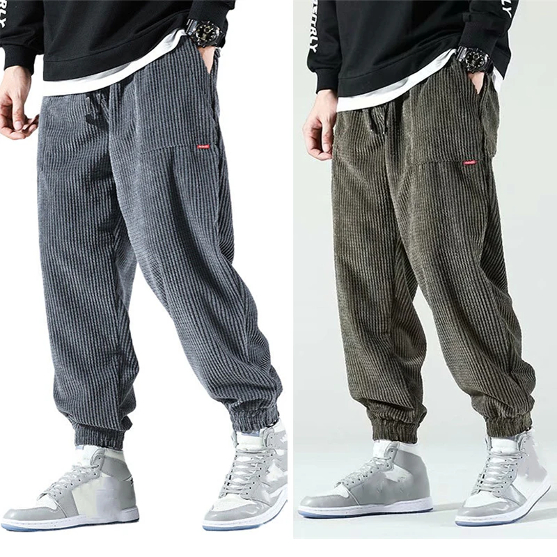 Men Corduroy Pants Jogger Harem Pants Hip Hop Spring Summer Loose Harajuku Trousers Outdoor Sport Sweatpants Big Size Pantalons