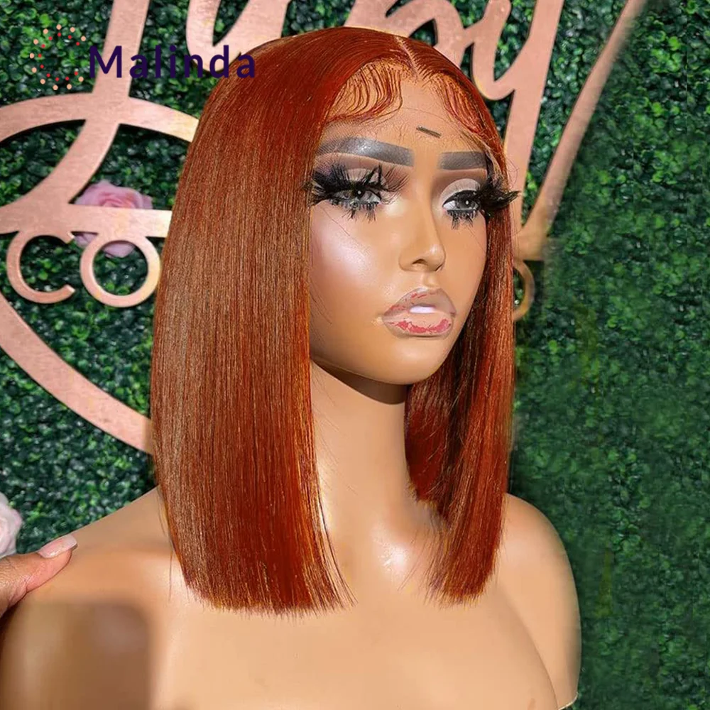 

13x6 Ginger Orange Short Bob Lace Front Human Hair Wigs Bone Straight Orange Colored Transparent Lace Frontal Wigs For Women