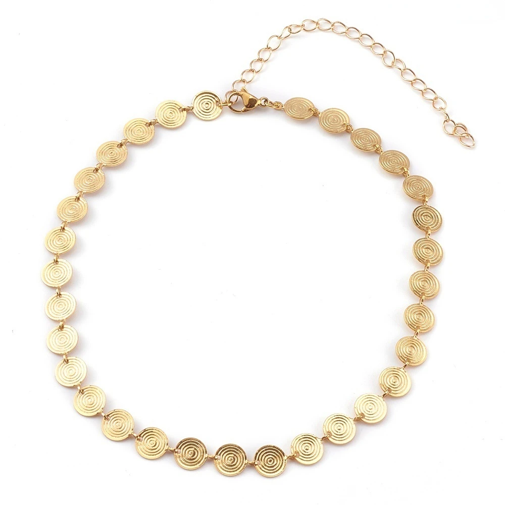 

1pc Brass Round Choker Geometric Pendant Necklace Real 18K Gold Plated with Extender Chain Women Necklace DIY Jewelry