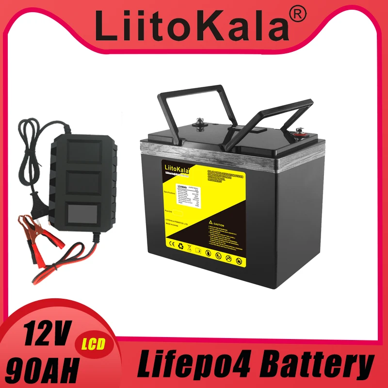 

LiitoKala 12V 90Ah LiFePO4 Battery 12.8V Lithium Power Battery 3000 Cycles For RV Campers Golf Cart Off-Road Off-grid Solar Wind