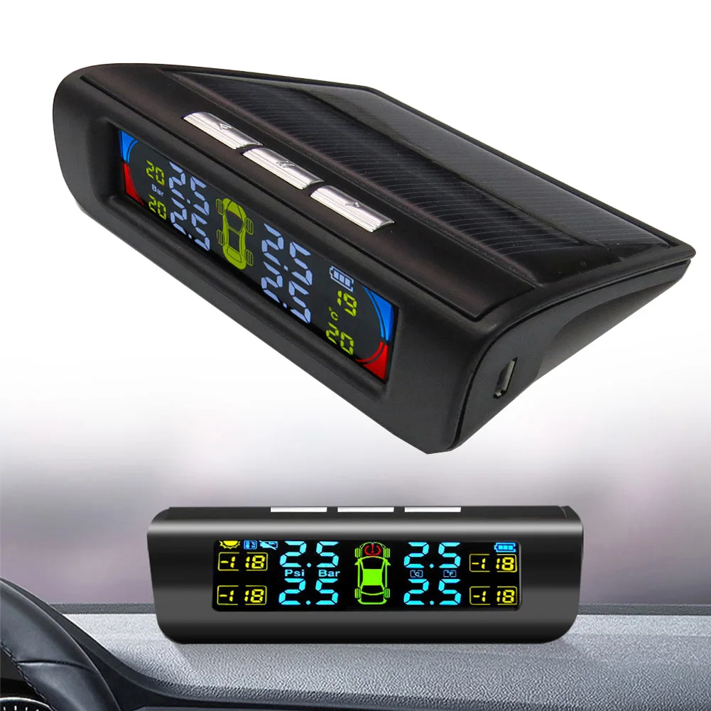 

Tire Pressure Sensor Monitoring System External Sensor LCD Display Parts Replacement Solar System Built-in TPMS +4