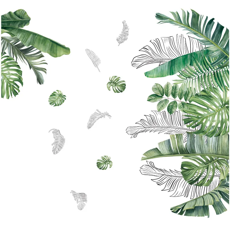 Домашний декор тропические зеленые листья настенные наклейки для спальни