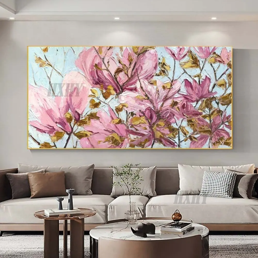 

Оригинальная картина маслом на холсте с изображением розовых цветов, Настенная картина на заказ, текстурированная Настенная картина, винта...