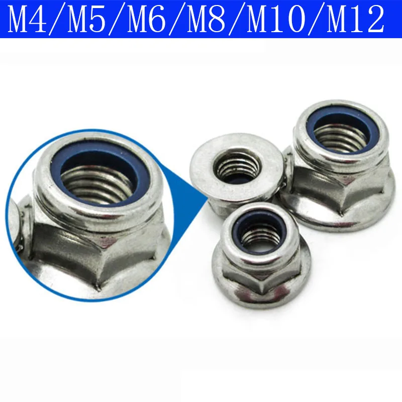 

M4 M5 M6 M8 M10 M12 304 Stainless Steel Flanged Nyloc Nuts Flange Nylon Insert Locking Nut Hexagon Nuts