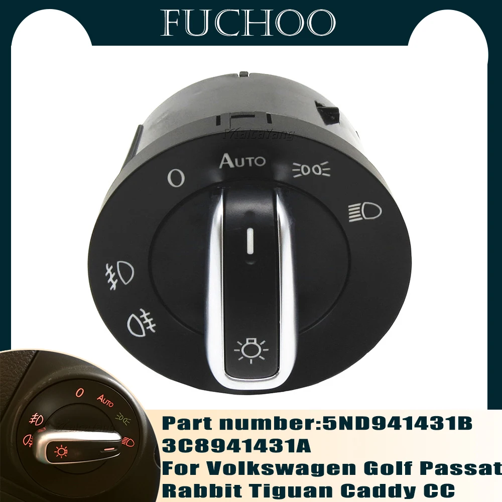 

For Volkswagen Golf Passat Rabbit Tiguan Caddy CC Jetta Sharan New Chrome Headlights Fog Lamp Switch Control 5ND941431B