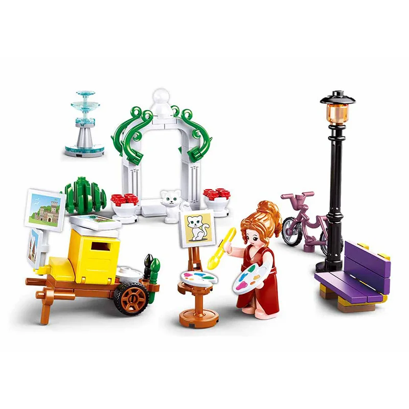 

Строительные блоки Sluban, семейный городской парк, 114 шт., Обучающие кирпичи, игрушка для мальчиков, без розничной коробки