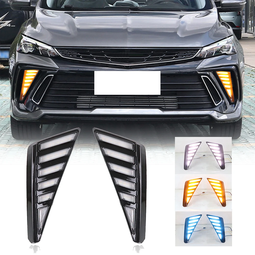 OKEEN 2pcs LED Car  Daytime Running Light For Geely Cool 2022 Start-Scan Driving Lamp Auto Accessories DRL Turn Signal Headlight