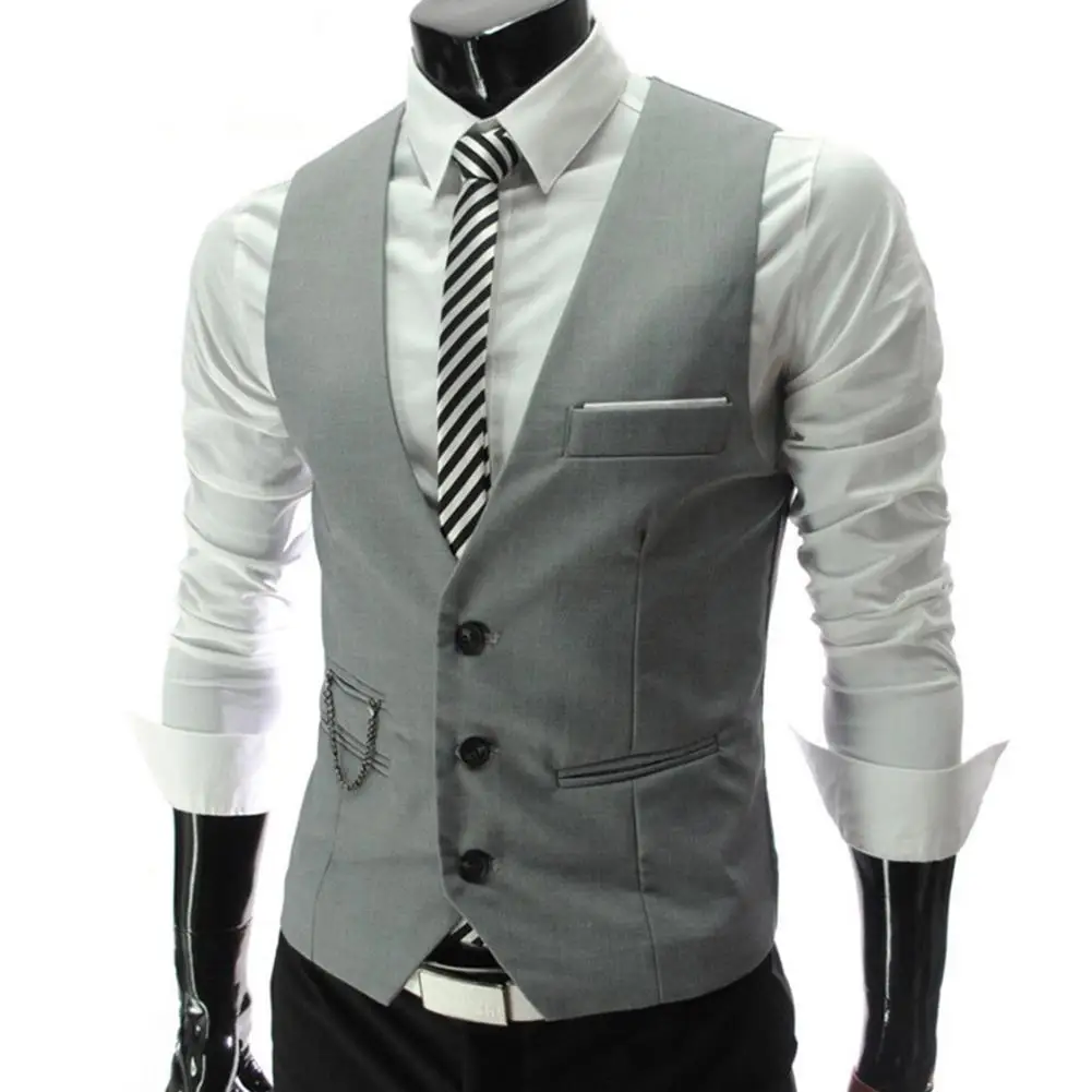 

Fashion Men Jacket Waistcoat Suit Vest Groomsmen Business Waistcoat Solid Color V Neck Sleeveless Button Pocket Blazer Waistcoat