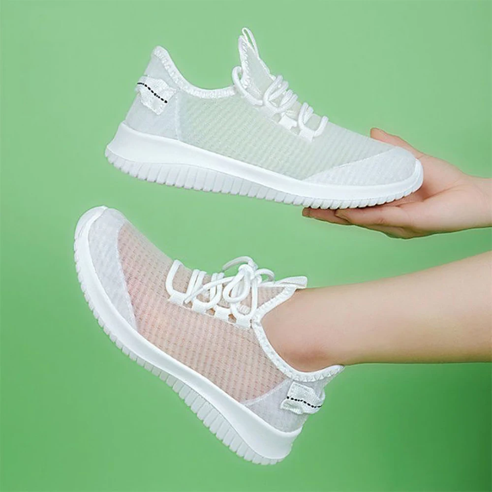 

2023 New Summer Mesh Shoes Breathable Non-slip PU Sole Lightweight Translucent Fabric Casual Sports Women Shoes