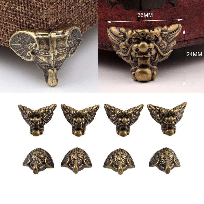 

4PCS Antique Corner Brackets Protector Decorative lion Carved Metal Wrap Angle Jewelry Box Corner Code Angle Furniture Fitting