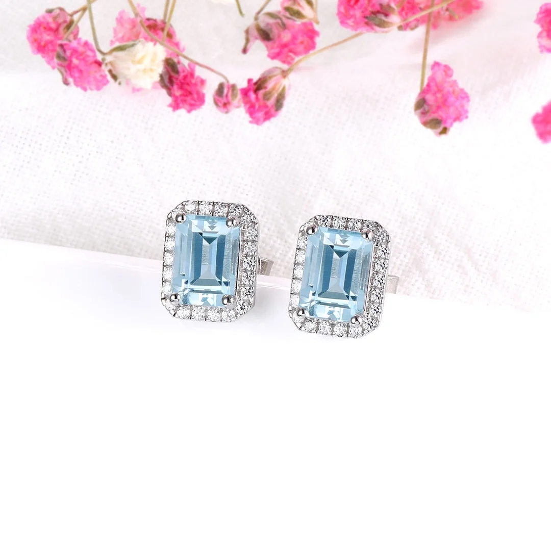 

Fashion Solid Sterling Silver Color Princess Cut Aquamarine Dangle Drop Earrings Sky Blue Earrings for Women Friendship Jewelry