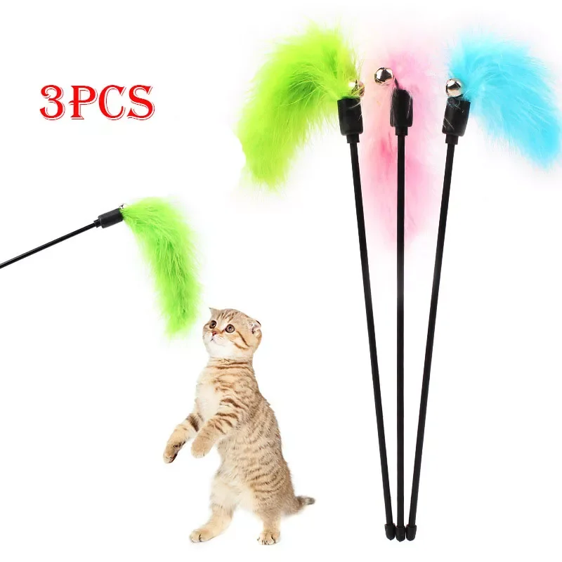 

2023NEW Color Funny Cat Stick Toys Colorful Turkey Feathers Tease Cat Stick Interactive Pet Toys For Cat Playing Pet Training To