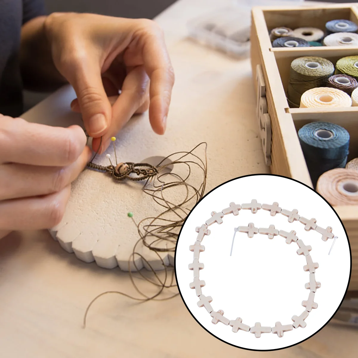 

2 Pcs Charm Necklace Cross Scattered Beads Turquoise Shape Chain Loose White Agate Gemstone Patch