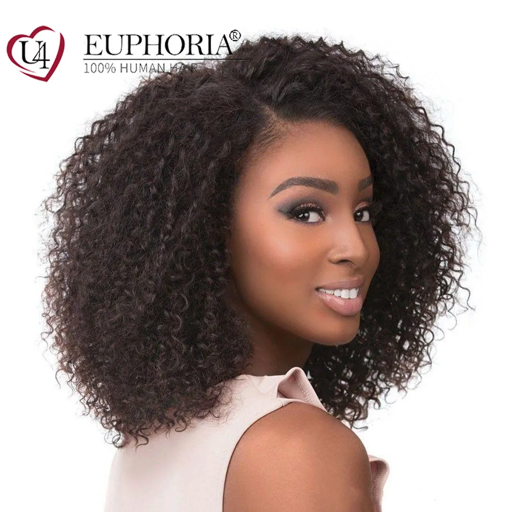 Kinky Curly Brazilian Hair Lace Front Bob Wigs Natural Color Remy Human Hair 13x4 Lace Frontal Wigs Pre Plucked EUPHORIA