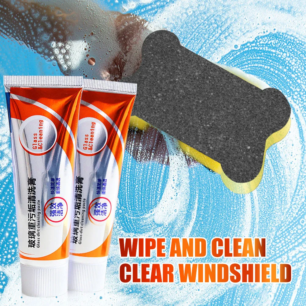 

50g Car Glass Oil Film Removing Paste Windshield Cleaner Car Cleaning Tool for Auto Windscreen Bathroom Window Glass with Sponge