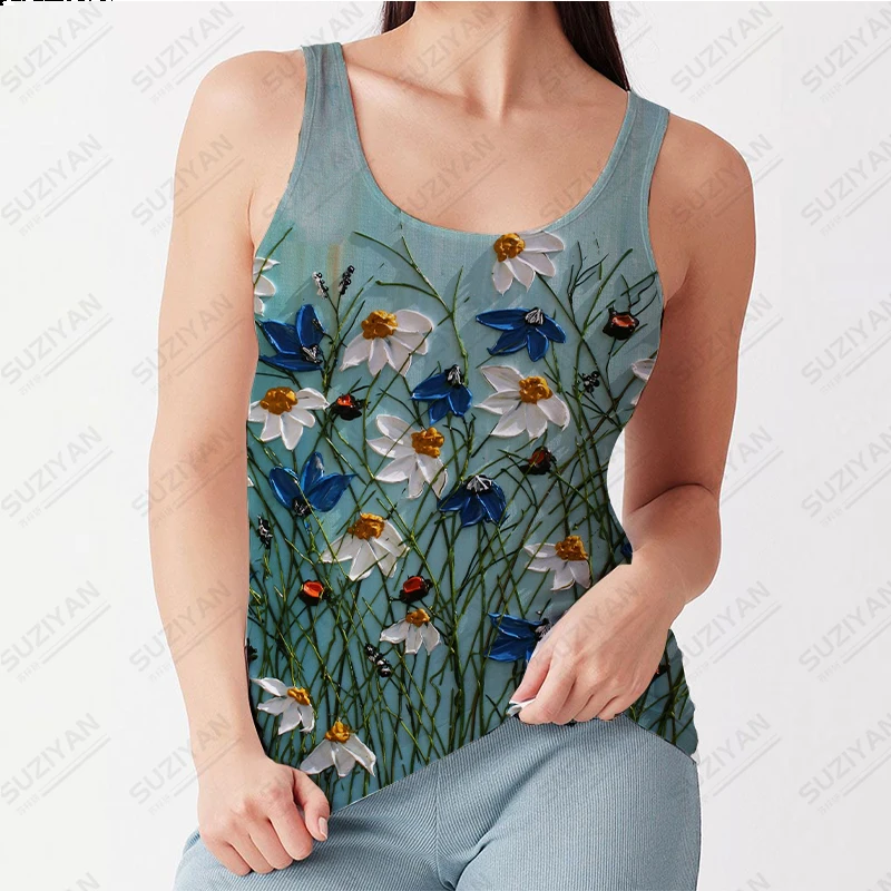 

New Tight Women's Tank Top Temperament Casual Summer Hot Selling Women's 3D Printing Street Breathable Women's Home Floral Top
