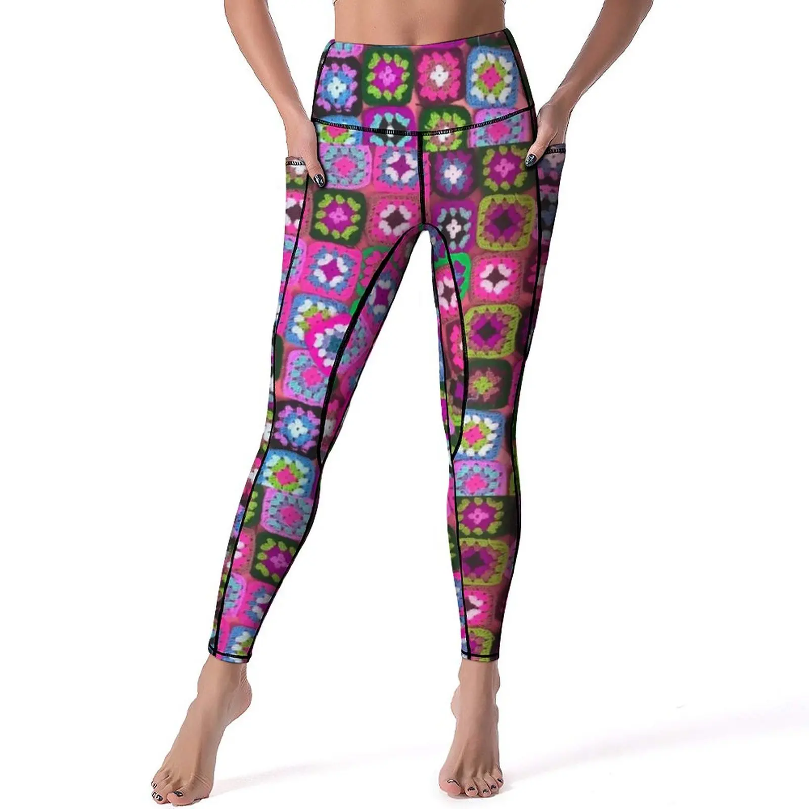 

Hippy Peace Leggings Sexy Square Vintage Print Workout Yoga Pants High Waist Stretchy Sports Tights Breathable Graphic Leggins
