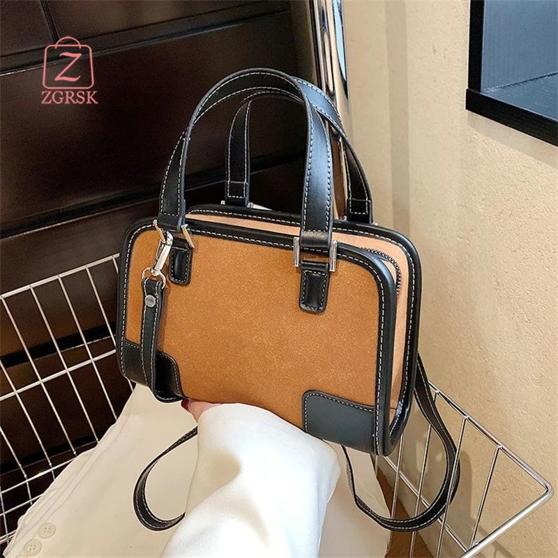 

High-quality Suede Women's Handbags Simple And Fashionable Contrast Color Design Ladies Shoulder Bags Casual Messenger Bags
