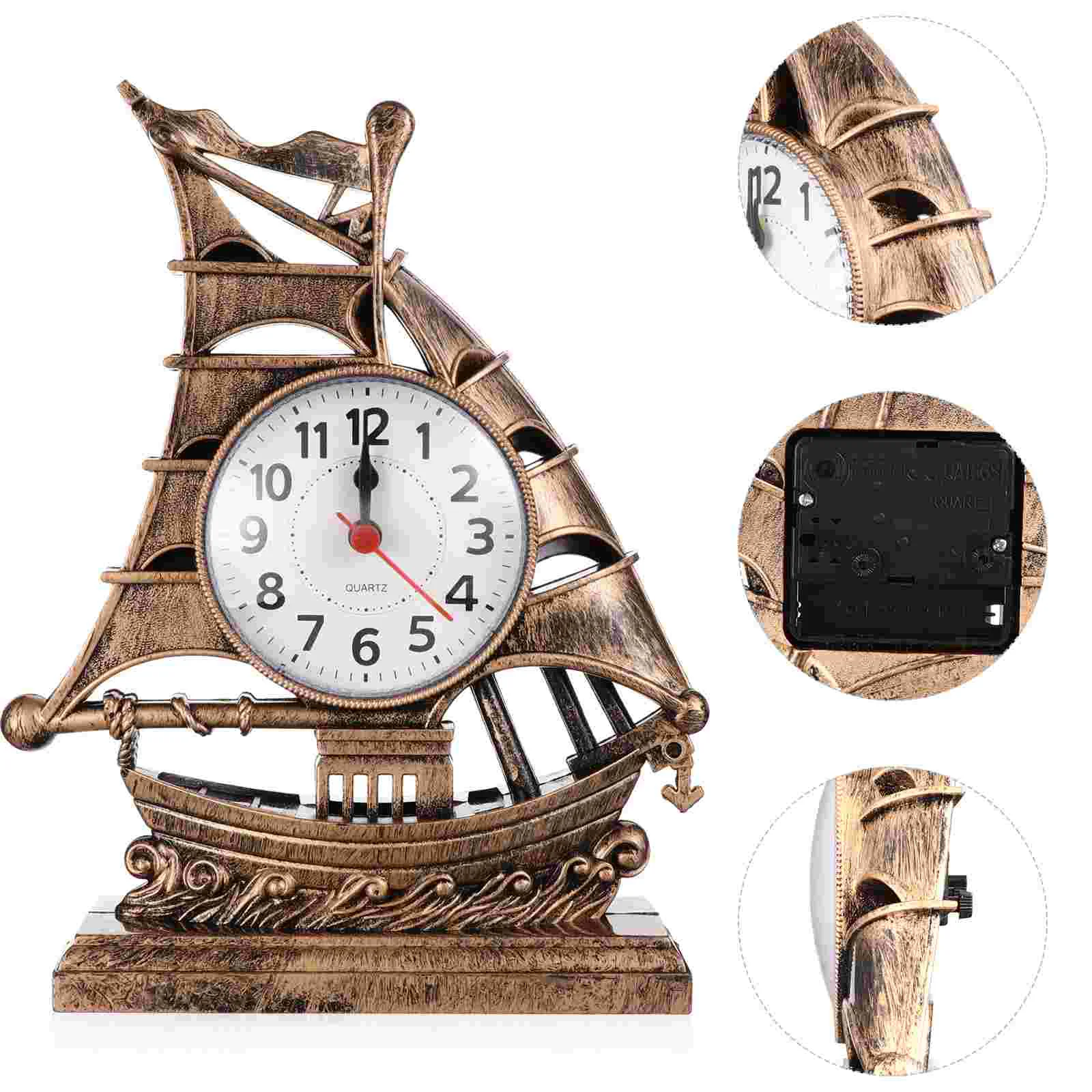 

Clock Alarm Sailboat Table Vintage Desk Retro Model Ornament Clocks Nautical Figure Boat Bedside Silent Decoration Sailing