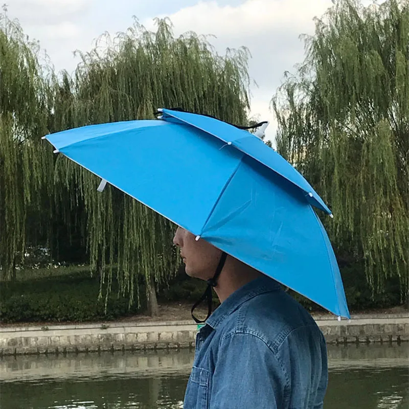 

Portable Fishing Hats Double Folding Rainy Umbrella Anti-UV Rainproof Sun Protection Fishing Cap Umbrellas YS014