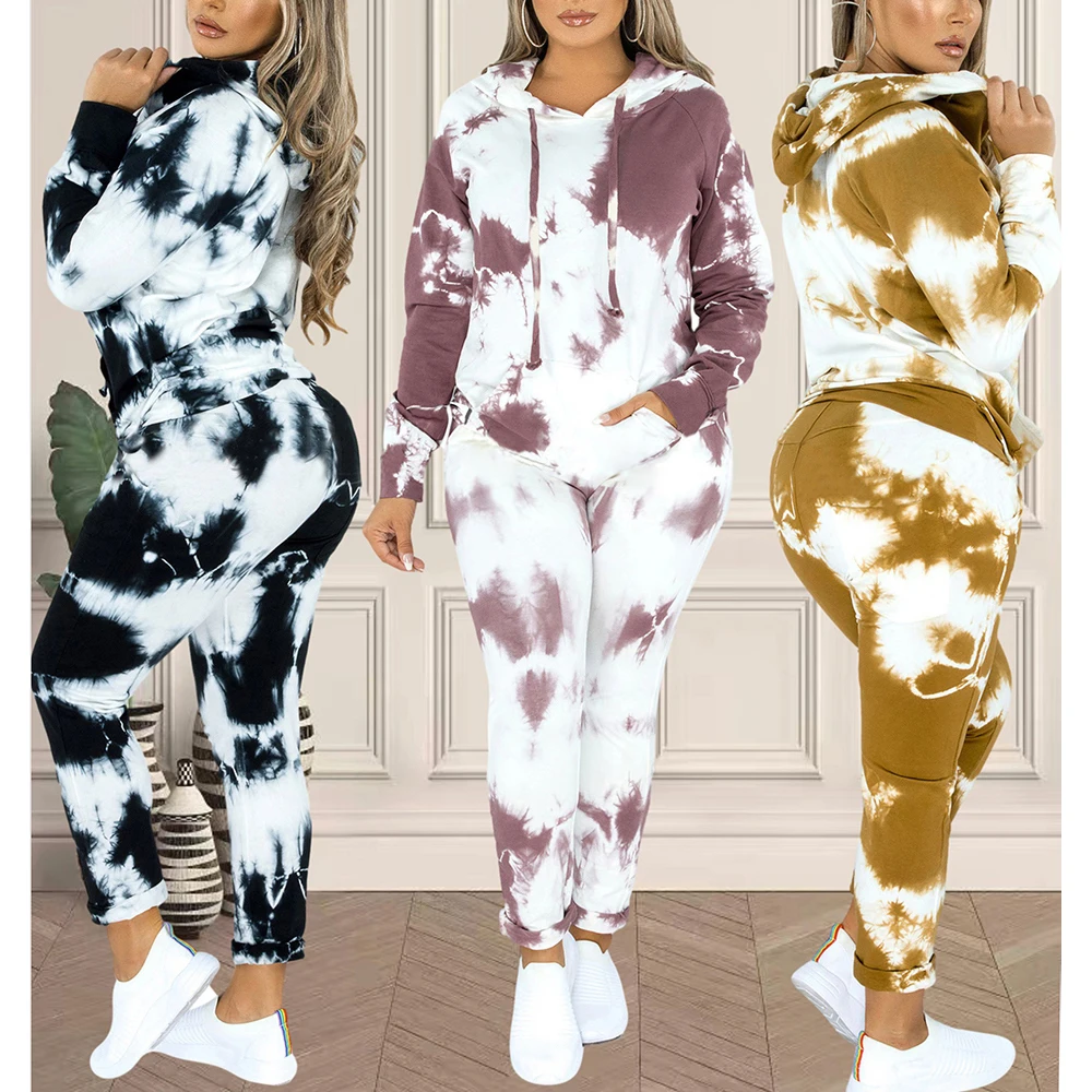 Women's 3 Piece Marble Tie Dye Sweatsuit and Hoodies Tracksuit Sweatpants Pullover Joggers Casual Set