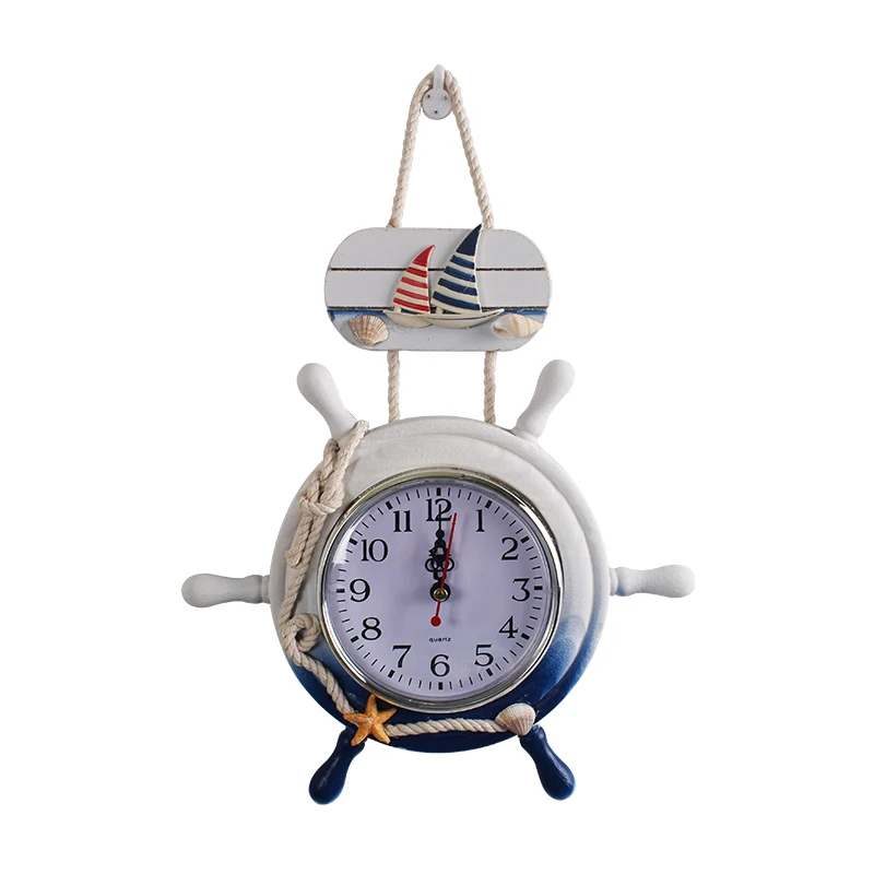 

Mediterranean Style Rudder Wall Clock Digital Wall Clock Nautical Home Bedroom Cute Helmsman Creative Ornament Clock Separates