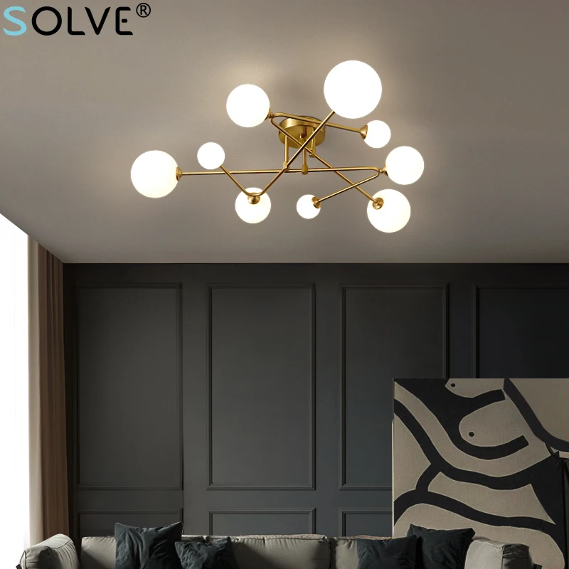 

Modern Full Copper Ceiling Light Copper Color Glass Ball Ceiling Chandelier Living Room Bedroom Kitchen Dining Room Led Light G9