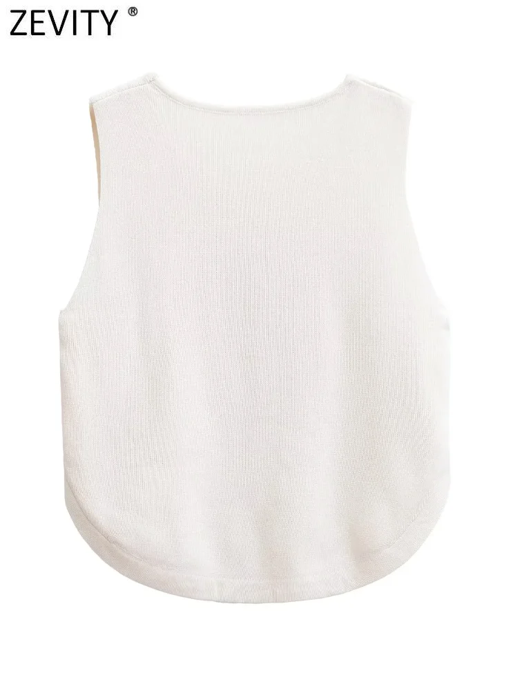 Модный женский вязаный жилет Zevity с круглым вырезом без рукавов боковыми