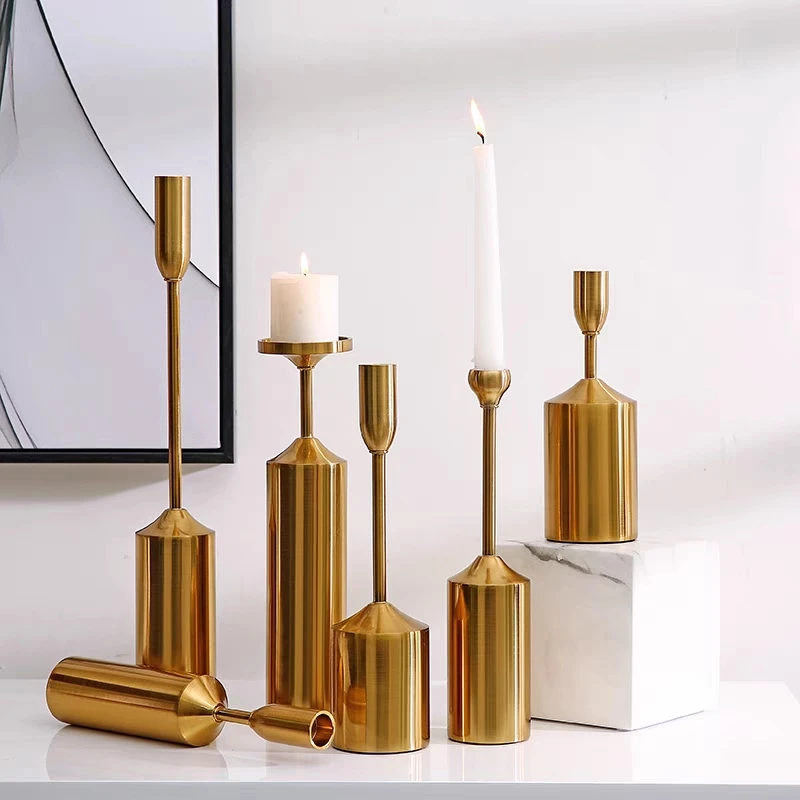 

6 Pcs Simple moments Metal Gold Plated Candle Holders High Quality Pillar Wedding Decoration Candlestick Home Decoration Candles