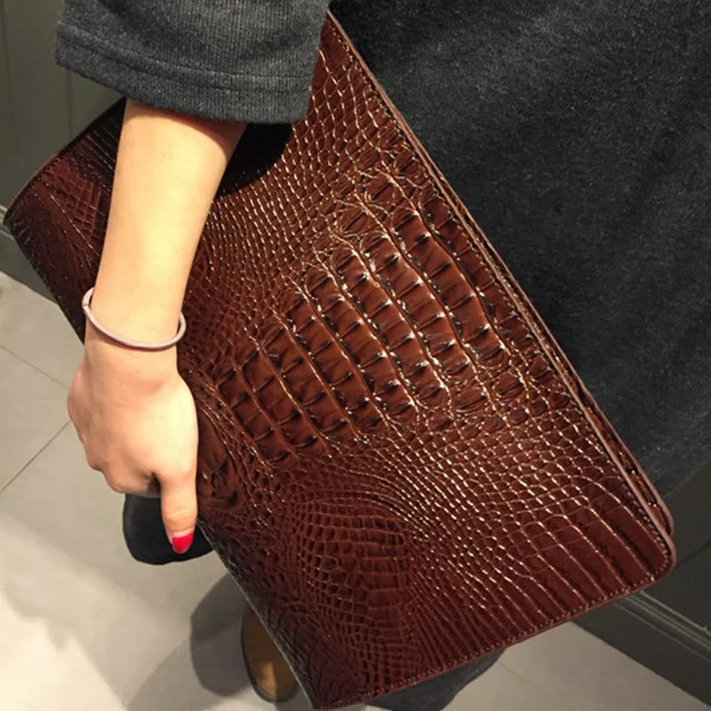 

Crocodile PU Leather Women Clutch Handbag Black Brown Alligator Purse NO Strap Hand Bag female Clutches bolsa feminina purse