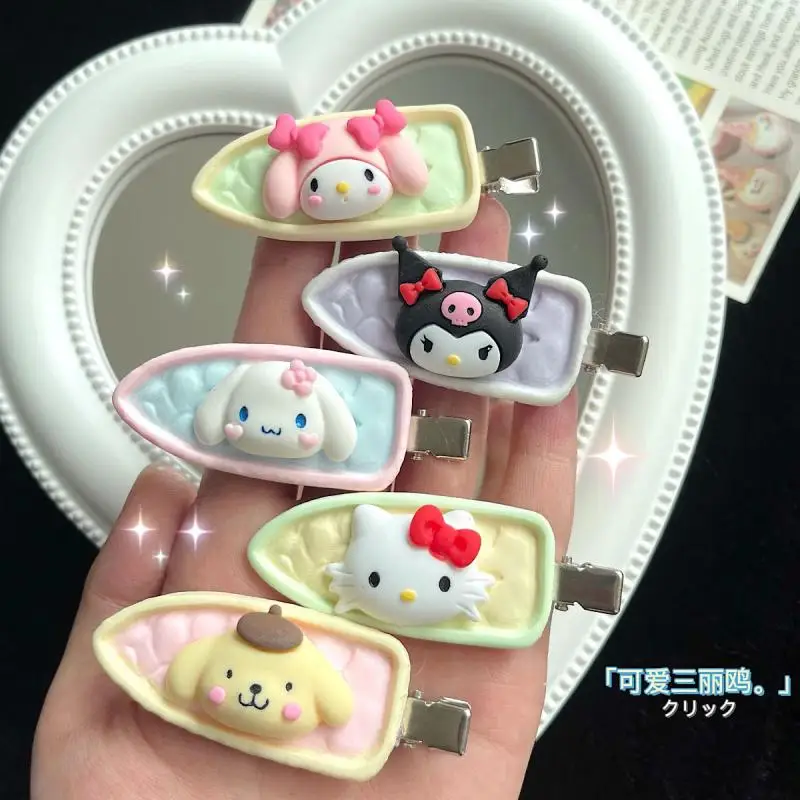 

Милый мультяшный Kawaii Sanrioed Mymelody Kuromi Cinnamorol Kitty без следов крем шпилька для волос Утконос шпилька для волос сладкий подарок для девушки