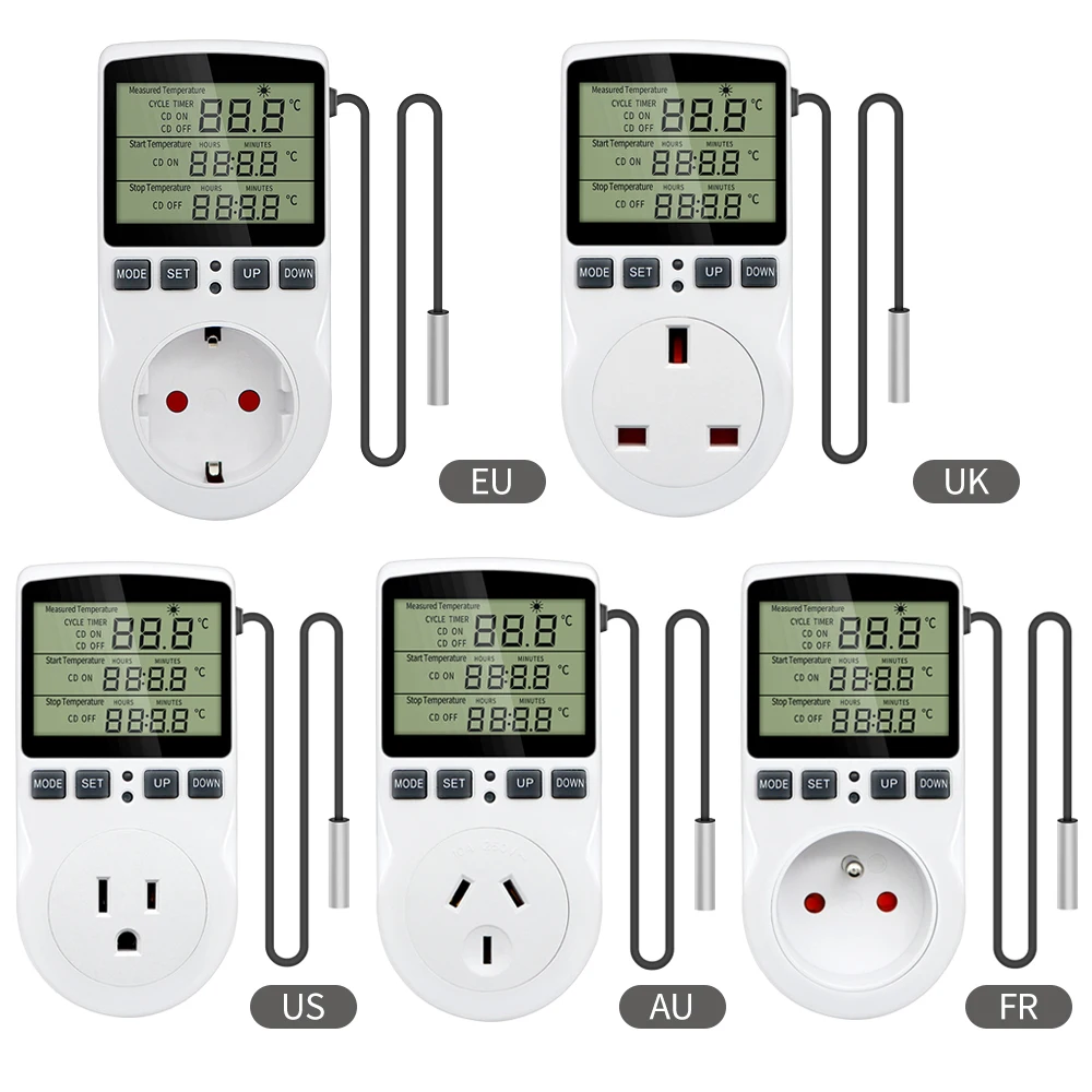 Timer Socket Digital Thermostat 220v Temperature Controller Socket Outlet With Timer Switch Cooling Heating Temperature Sensor