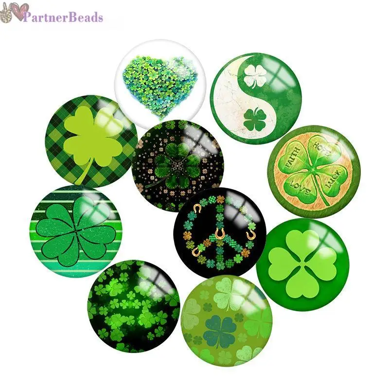 

Green Lucky Clover Round Photo Glass Cabochon Demo Flat Back Making Findings 20mm Snap Button S0421