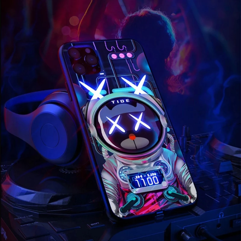 

Phone Case For iPhone 12 11 13 Pro Max X Xr Xs Max 6 7 8 Plus Luminous LED Call Light Flash Up Glass Smart Control Cover Fundas