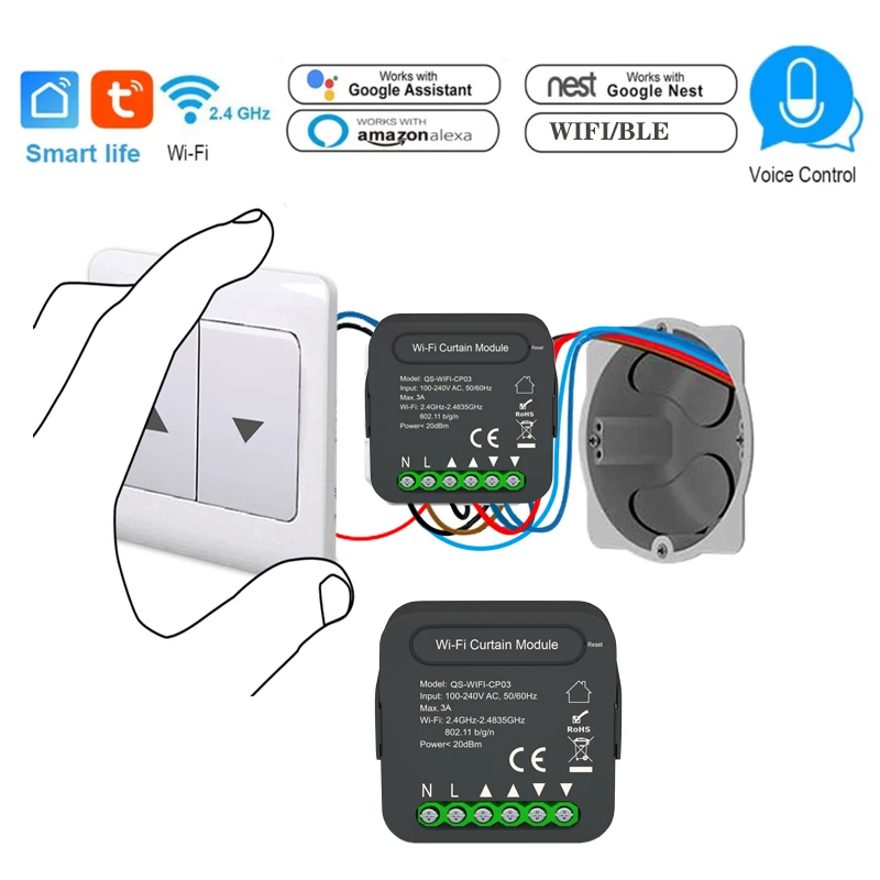 

Tuya Smart Life WiFi Curtains Switch Connected Roller Shutters Control Blinds Motor Google Home Alexa Electric Window LoraTap