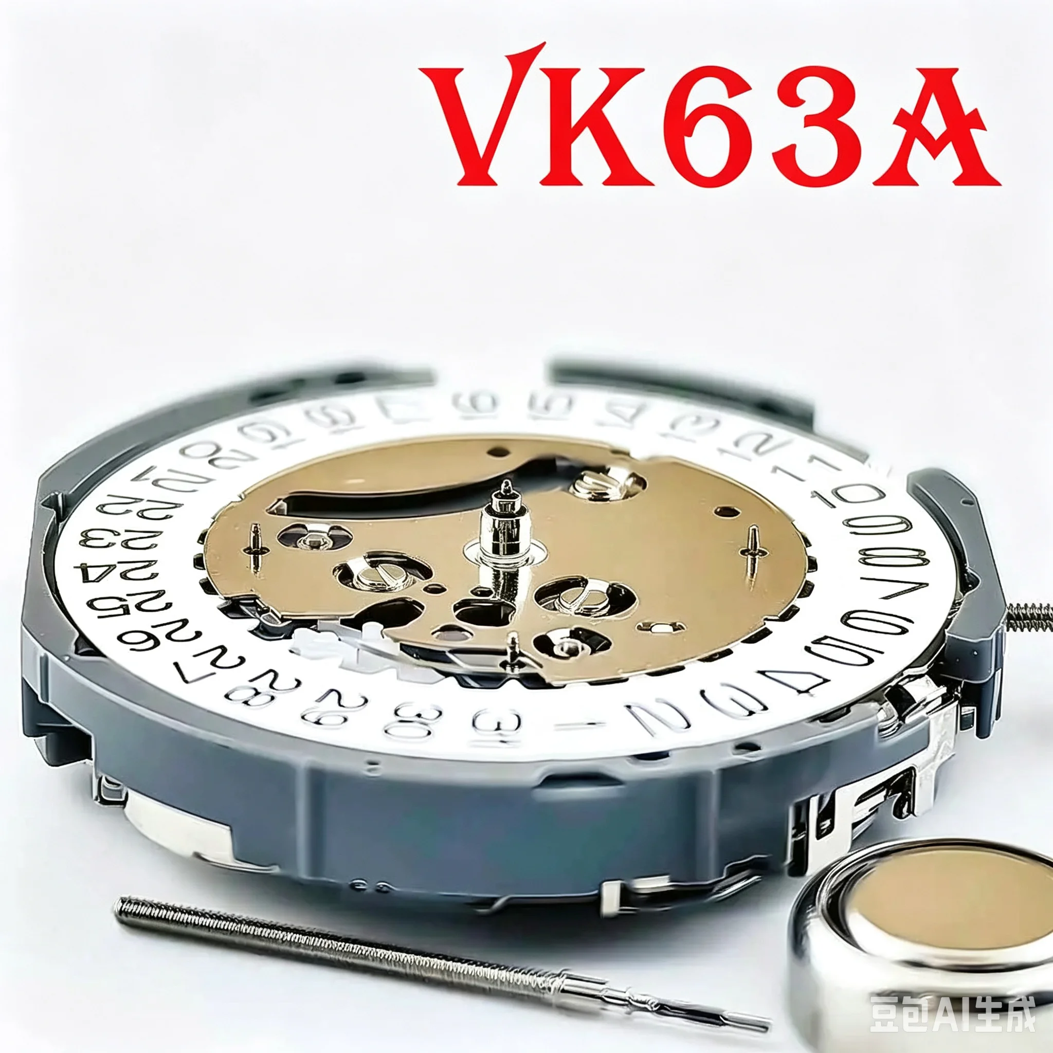 Фото Оригинальный японский кварцевый механизм VK63 VK63A, черный, с дисковым индикатором даты (3H), модифицированный хронограф, версия VK63A-3, с батарейкой №1