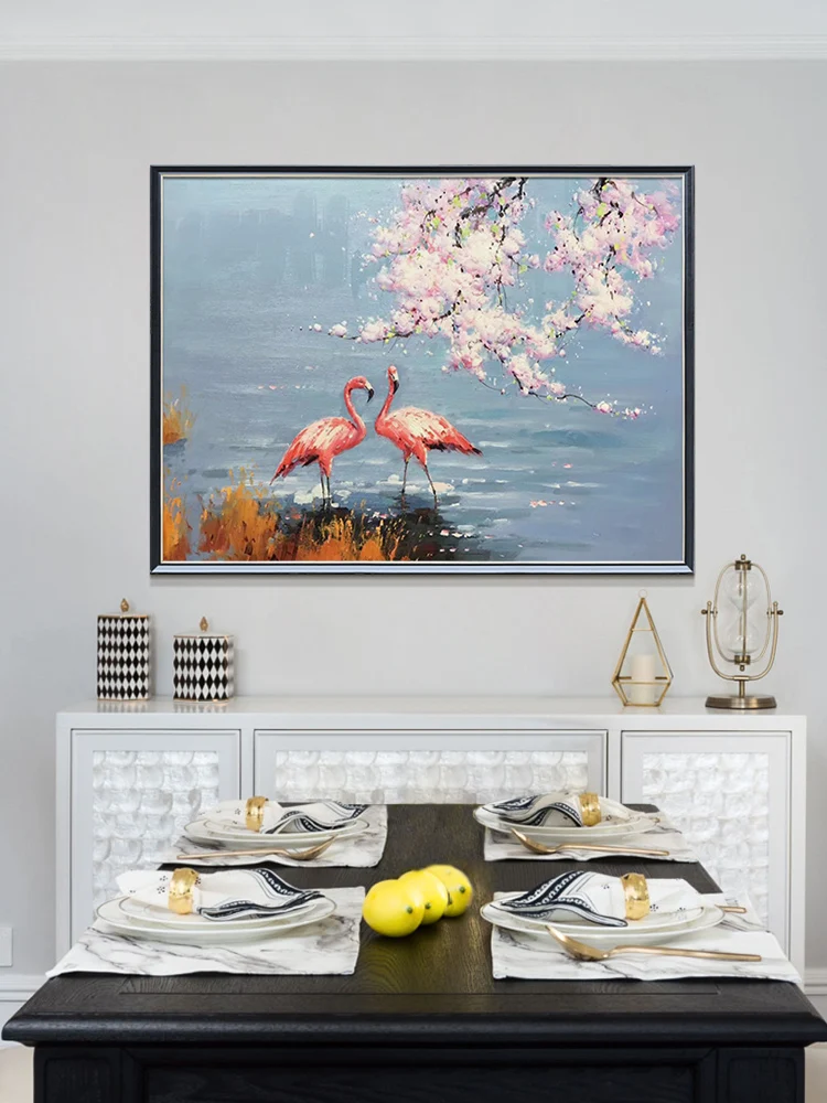 

Oil Painting Hand-painted Restaurant Decoration Painting Flamingo Porch Mural American-style Study Bedroom Painting