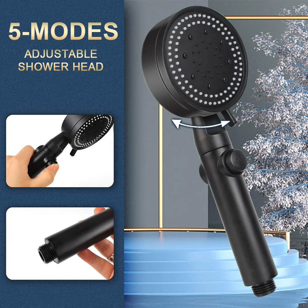 5 Modes Bathroom Water Saving Massage Shower Head One-button Water Stop High Pressure Adjustable Spray Nozzle Shower Head