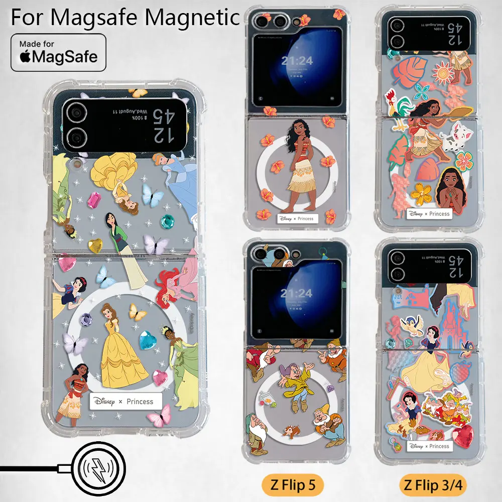 Милый магнитный чехол Magsafe Snow White Seven Dwarfs для Samsung Galaxy Z Flip 3 4 5 6 5G с прозрачной задней