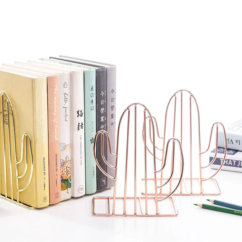 

Iron Book Shelf Storage Holder Metal Cactus Desktop Organizer Magazine Office Rose Gold Decor Accessories