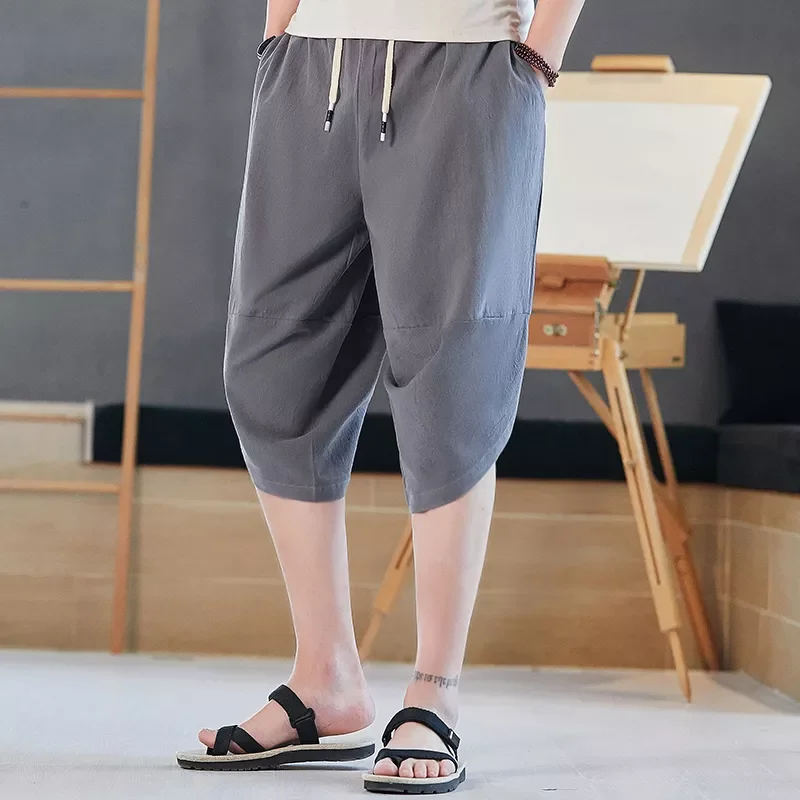 

Summer New Men's Cotton Linen Short Pants Men Loose Cropped Sweatpants Fashion Beach Pajamas Male Shorts