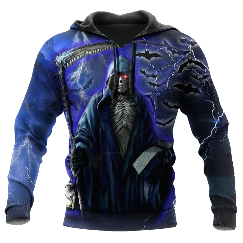 

New Fashion Men's Hoodie Skull with Death Scythe 3D Print Zip Hoodie Unisex Harajuku Casual Street Sweatshirt Jacket