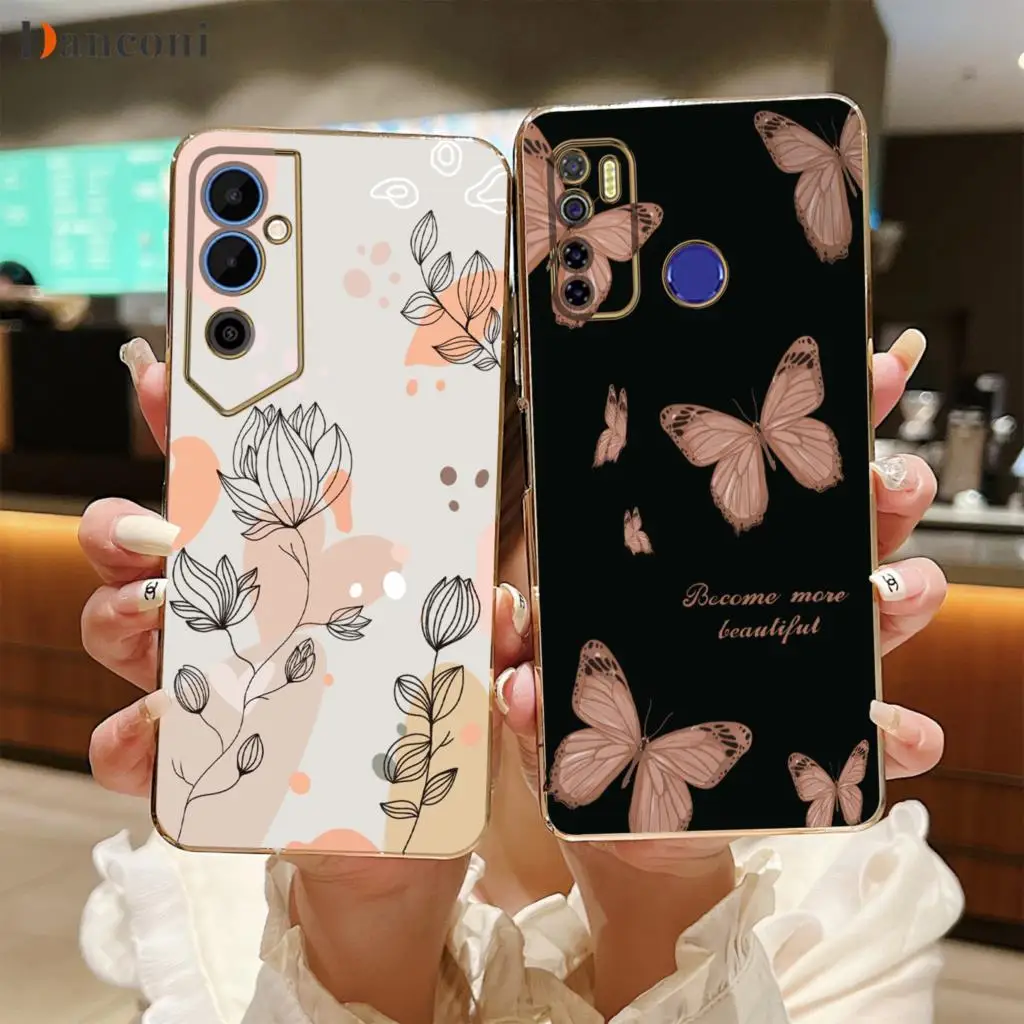 

Abstract Plant Square Plating Phone Case On For Tecno Pova 4Pro Pova 4 Pova Neo 2 Pova 2 Pova 3 Pova Neo Hot 20S Zero 20 Cover