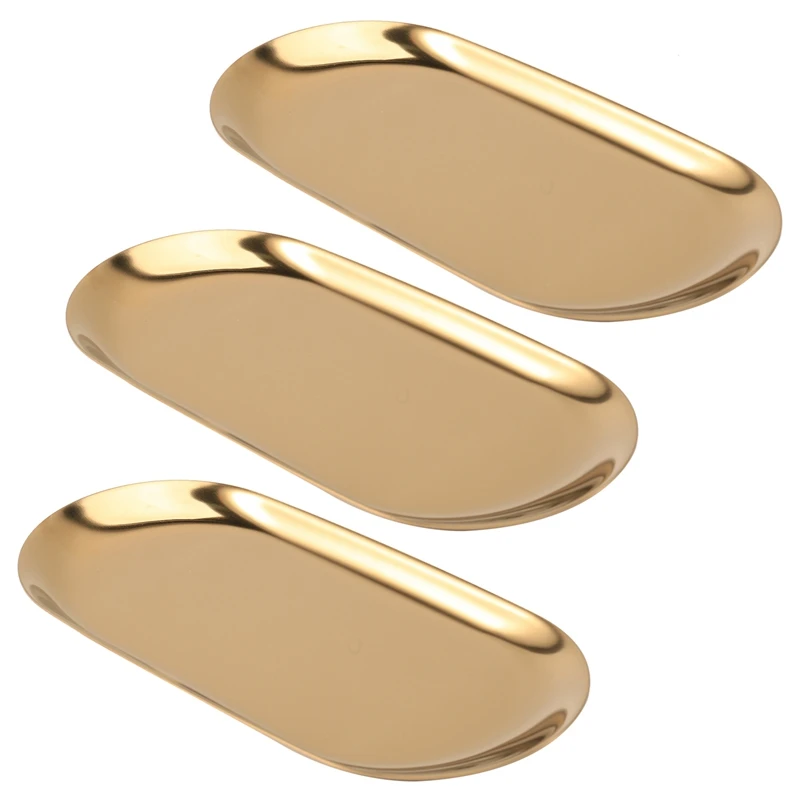 

Best 3X Metal Storage Tray Gold Oval Dotted Fruit Plate Small Items Jewelry Display Tray Mirror