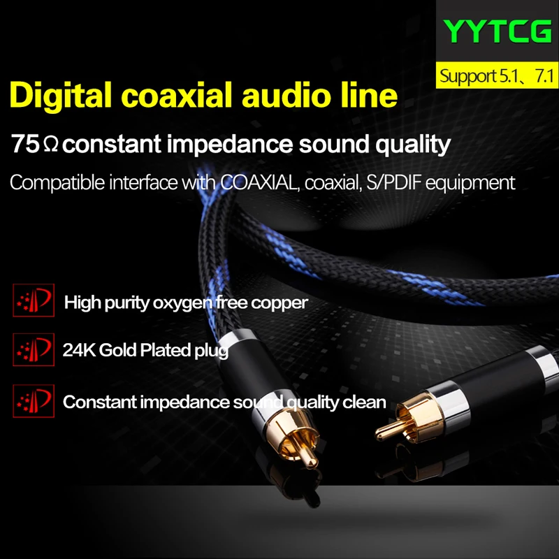 Фото Hi-End DAC 75ohm Rca-Rca мужской цифровой аудио коаксиальный кабель стерео динамик Hifi сабвуфер для AV TV Box CD DVD VCD радио №2